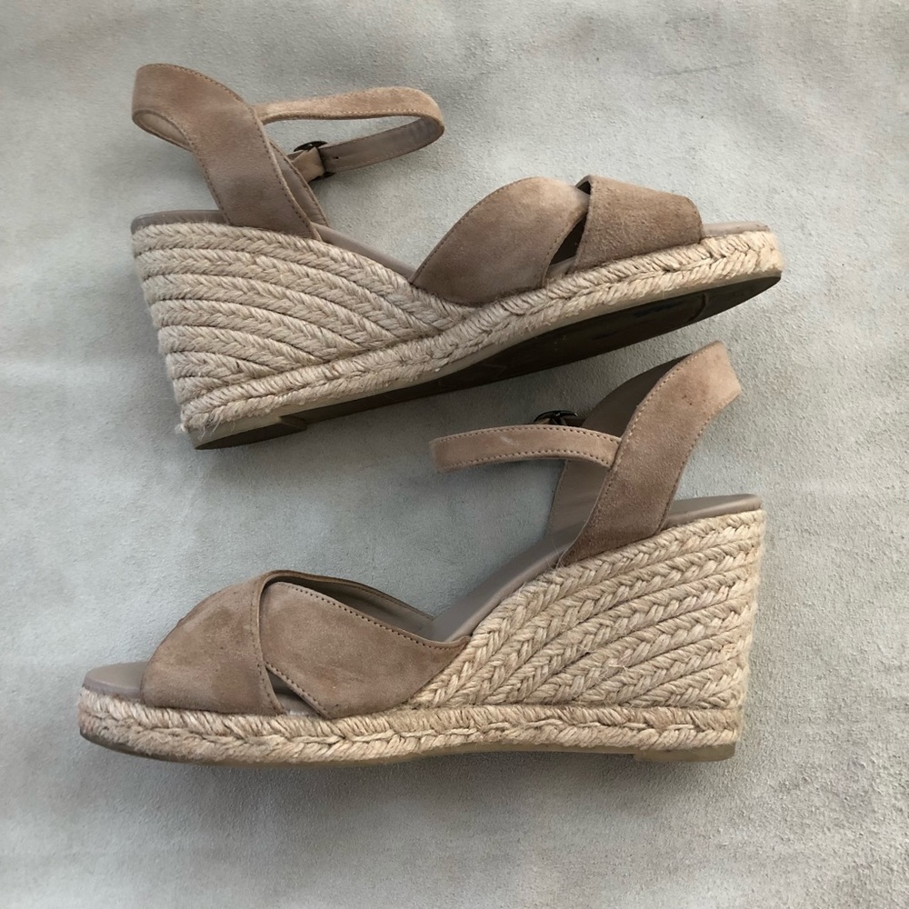 Castañer Suede Leather Wedge Espadrilles in Tan